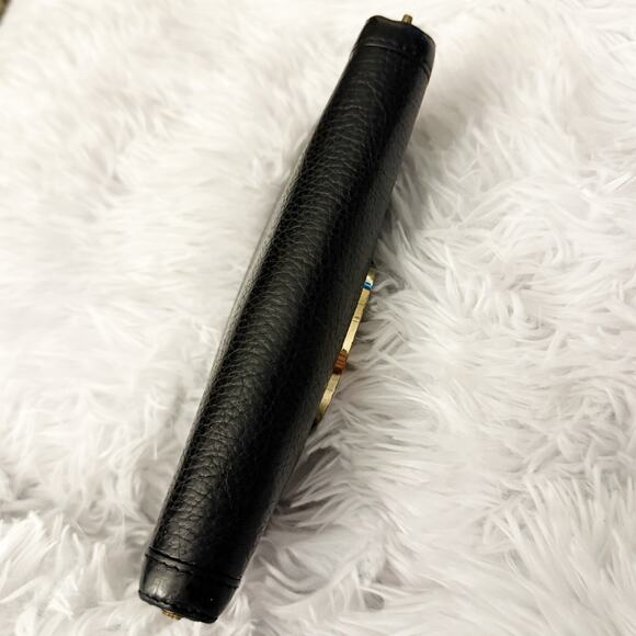 TORY BURCH | Amanda Continental Zip-around wallet Black Pebbled Leather Gold - Picture 5 of 12